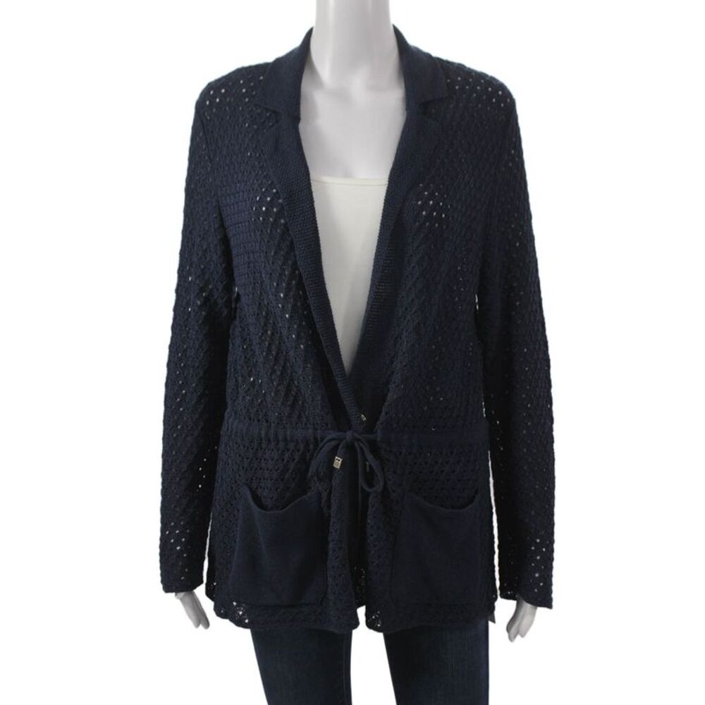 Knitss Women Collared Long Sleeve Recycled Cotton Cardigan Blue Size S